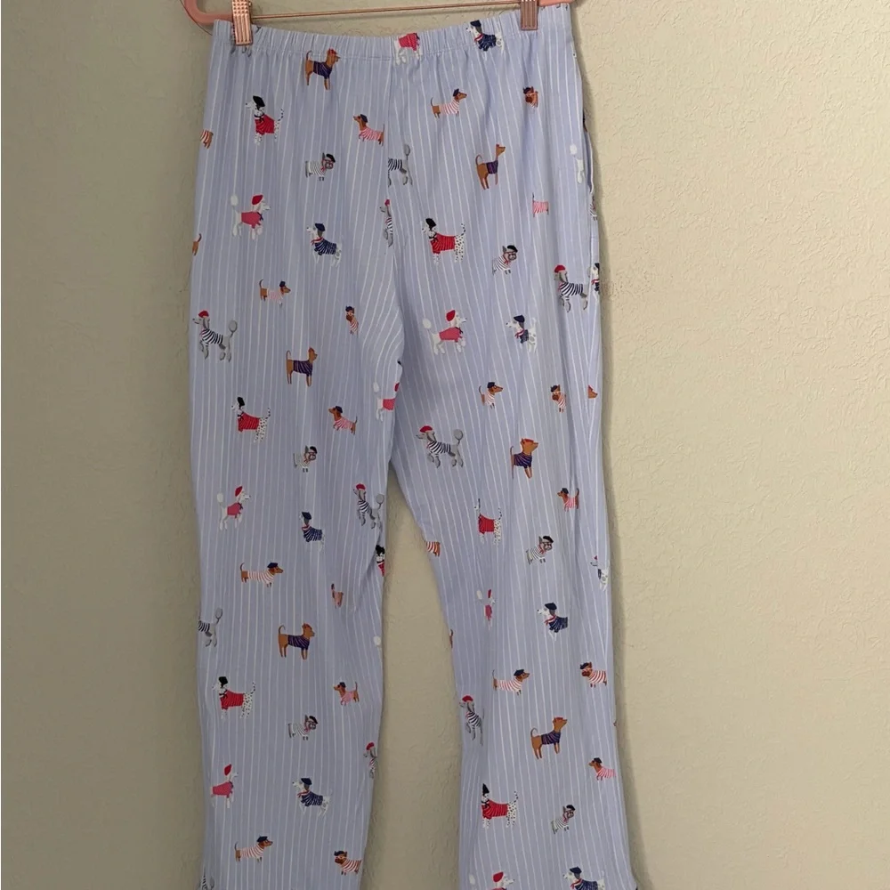 Bed Head Pajamas Blue Stripe Set Women’s French Pup Dogs Size Medium - Picture 8 of 12